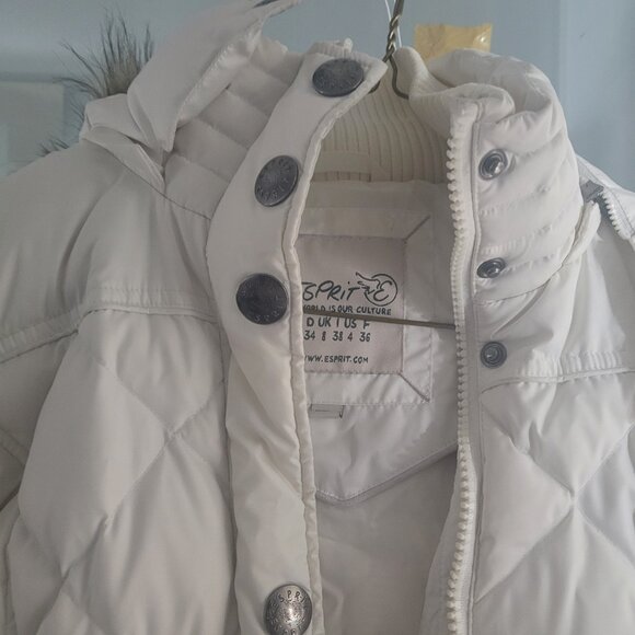 Espirit White Long Puffer Down Filled Ladies Winter Coat with Removable Hood - Picture 4 of 16